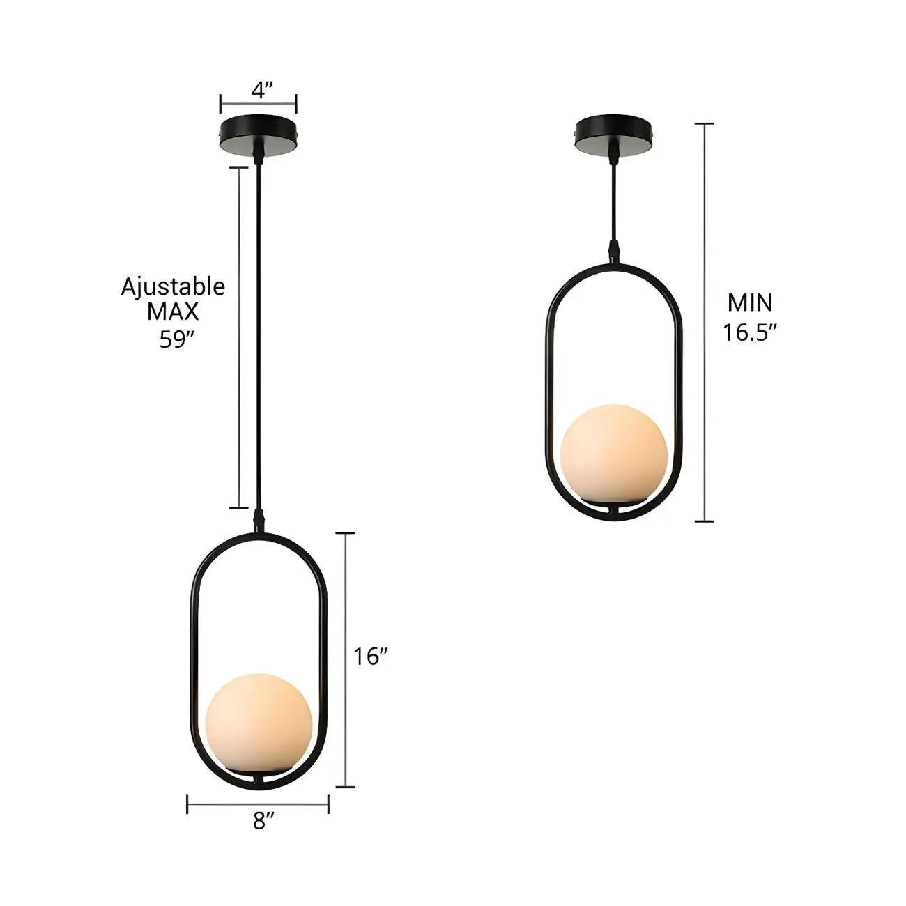 Suspension élégante Globe noire et dorée pour chambre à coucher