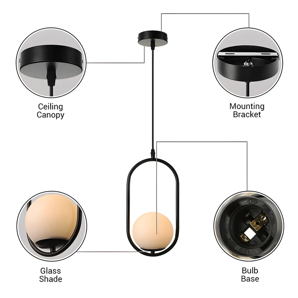 Suspension élégante Globe noire et dorée pour chambre à coucher