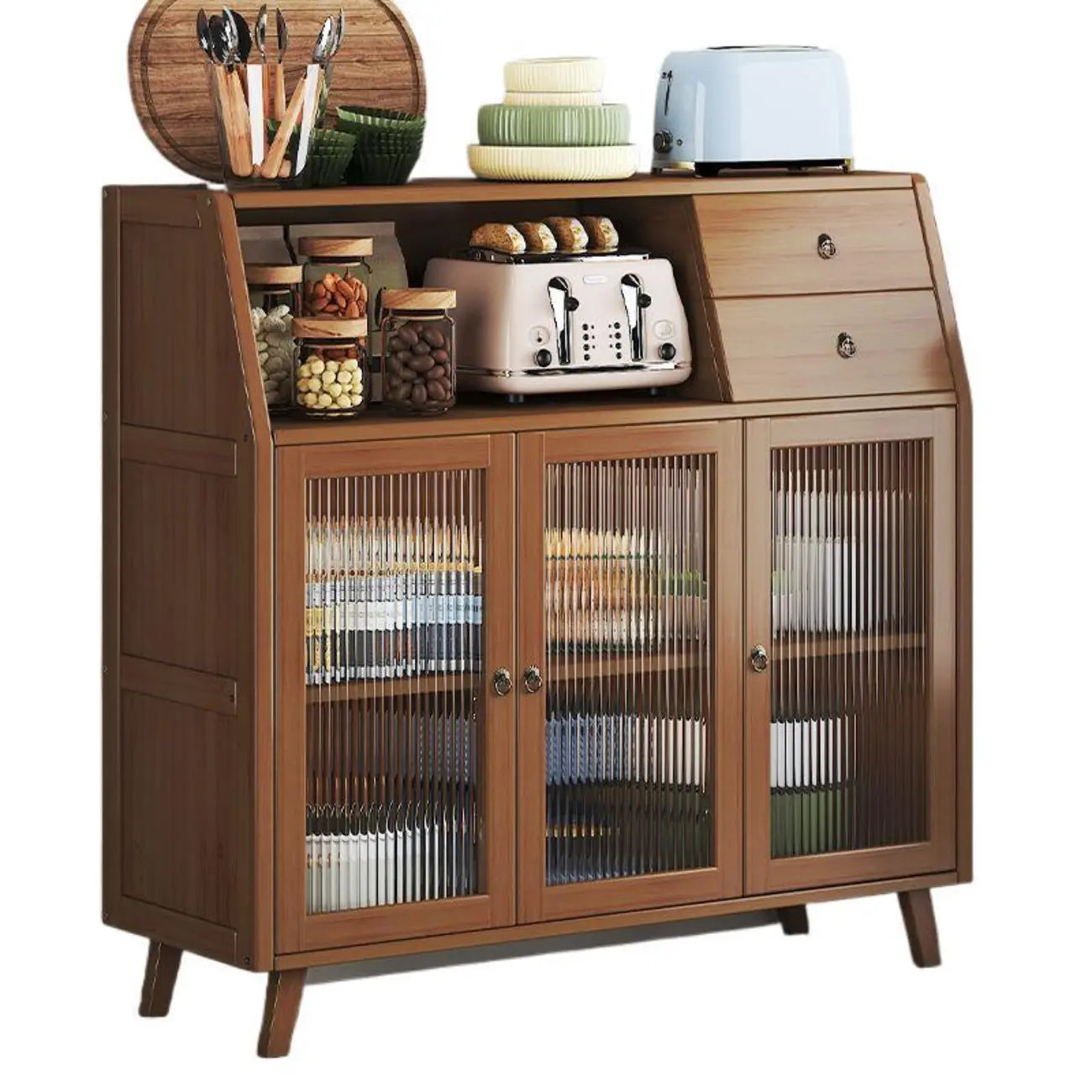 Buffets étroits modernes en bambou, armoires de rangement