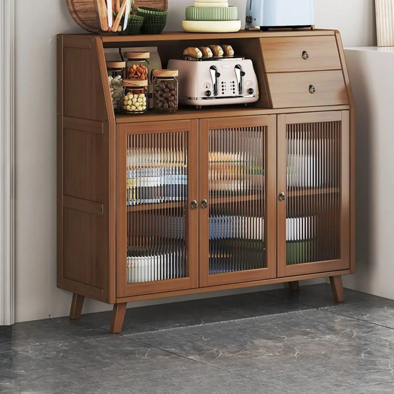 Buffets étroits modernes en bambou, armoires de rangement