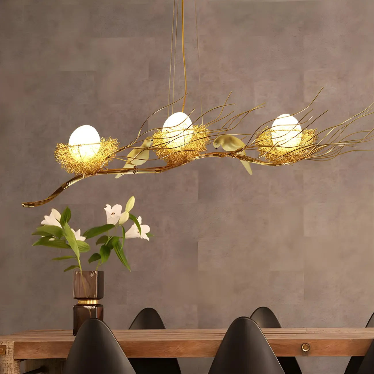 Suspension moderne en métal doré avec motif d'oiseau pour îlot de cuisine