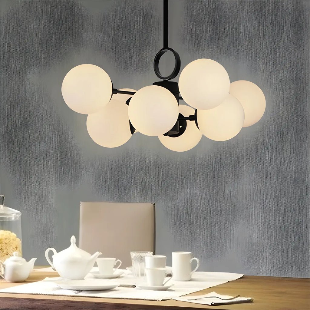 Lustre Sputnik moderne du milieu du siècle, abat-jour en verre en forme de globe