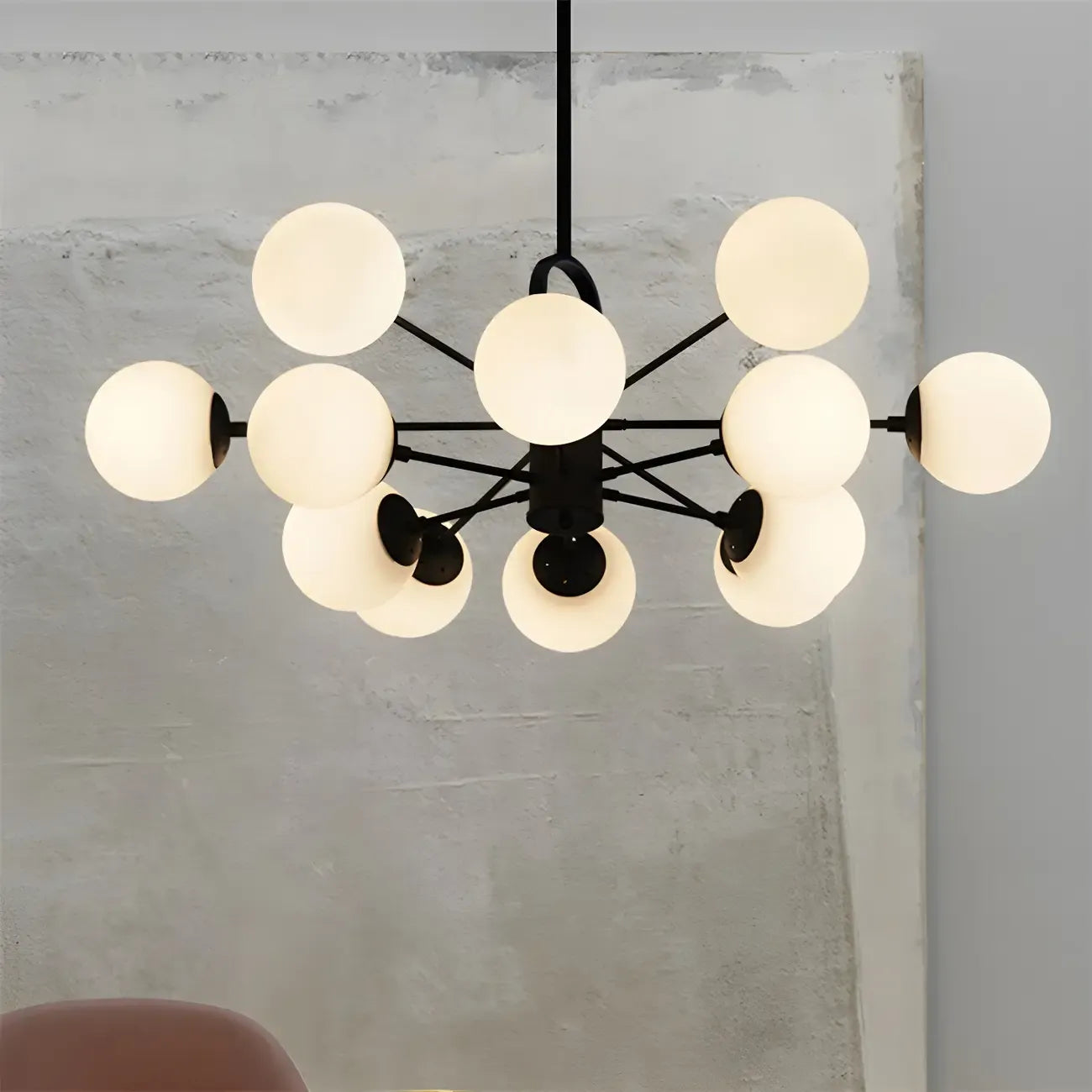 Lustre Sputnik moderne du milieu du siècle, abat-jour en verre en forme de globe