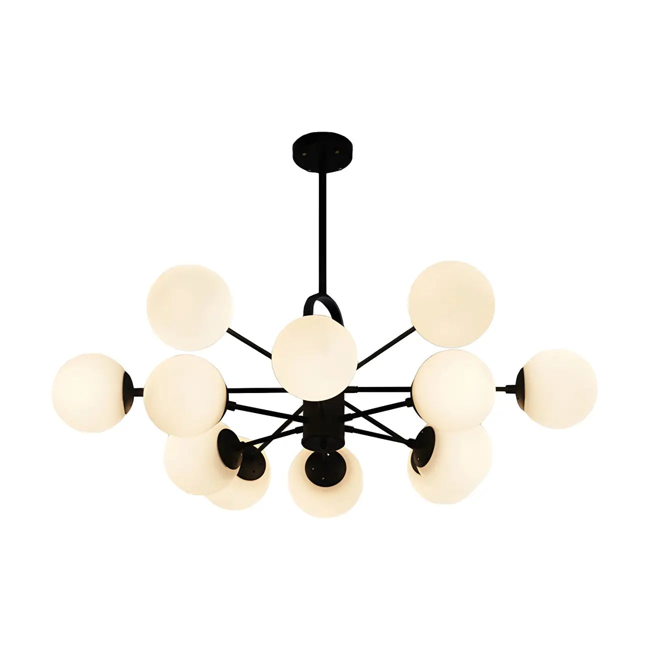 Lustre Sputnik moderne du milieu du siècle, abat-jour en verre en forme de globe