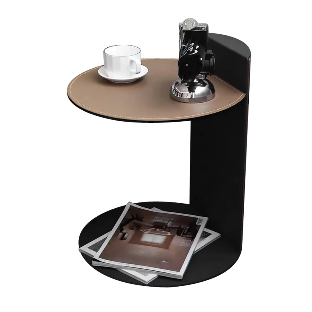 Table d'appoint contemporaine en forme de C avec plateau en cuir et piètement en métal