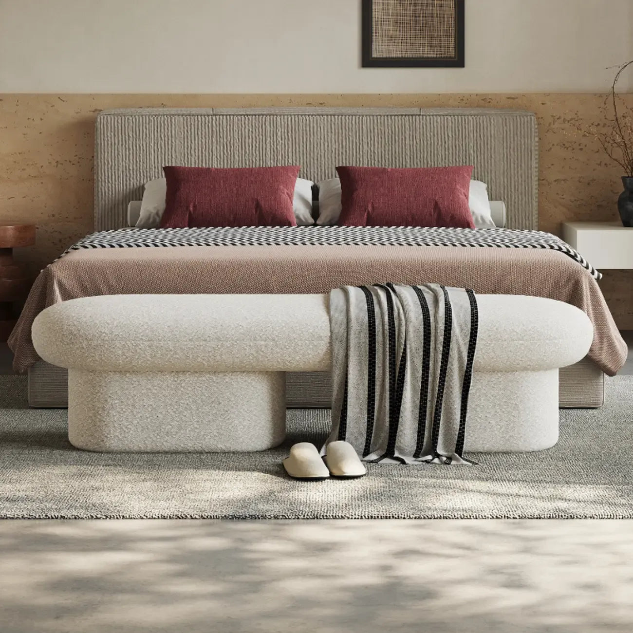 59 Panca da camera da letto contemporanea rivestita in tessuto beige