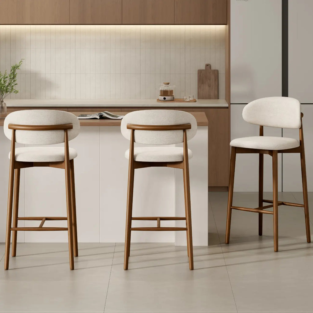 Tabouret de bar rembourré de style moderne du milieu du siècle avec dossier