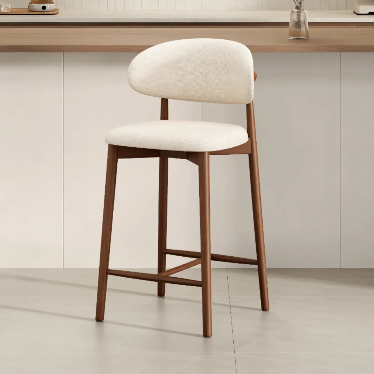 Tabouret de bar rembourré de style moderne du milieu du siècle avec dossier
