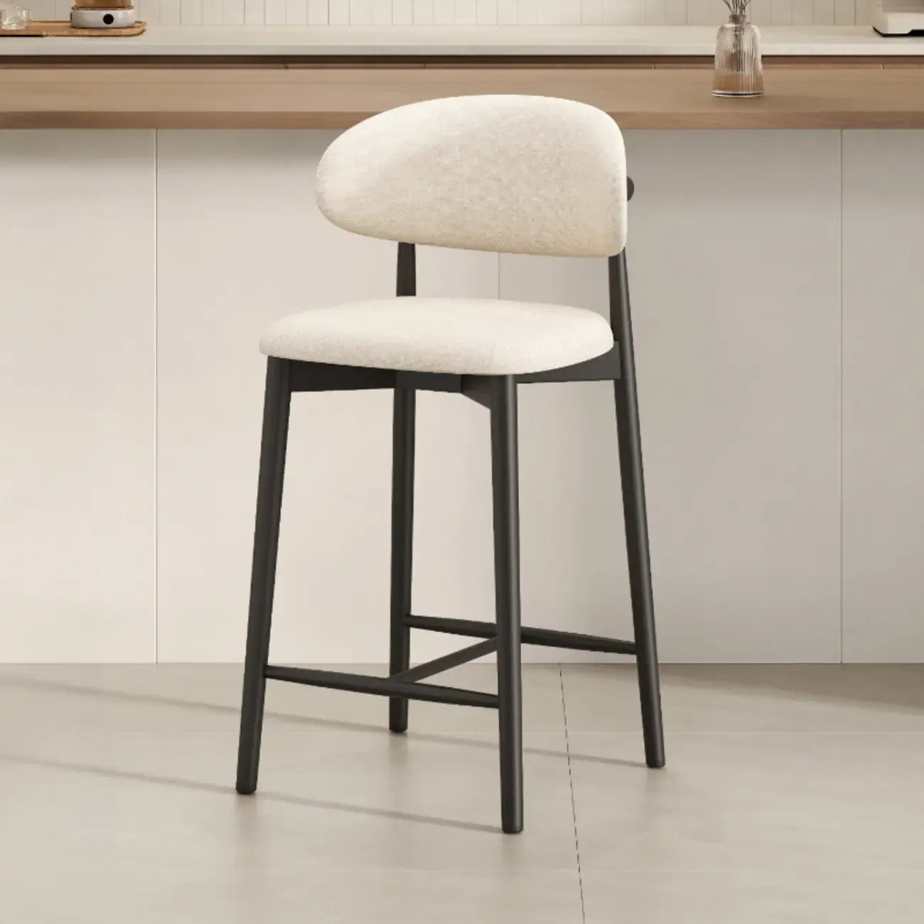 Tabouret de bar rembourré de style moderne du milieu du siècle avec dossier