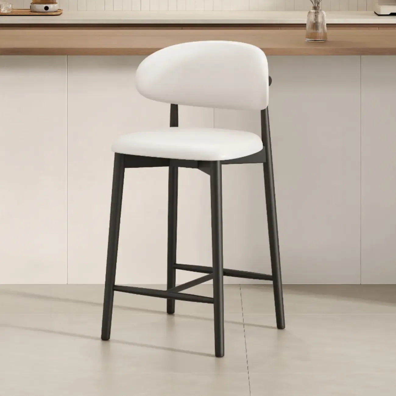 Tabouret de bar rembourré de style moderne du milieu du siècle avec dossier