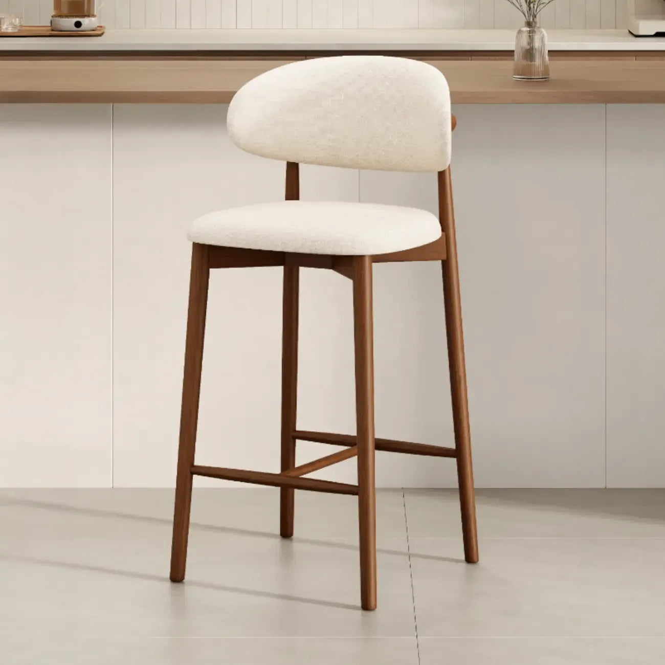 Tabouret de bar rembourré de style moderne du milieu du siècle avec dossier