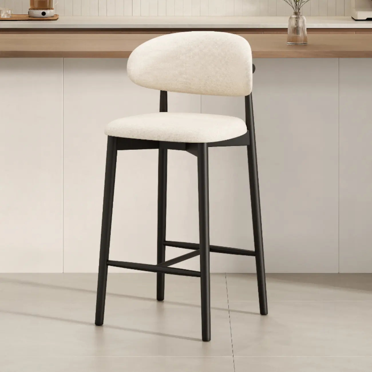 Tabouret de bar rembourré de style moderne du milieu du siècle avec dossier