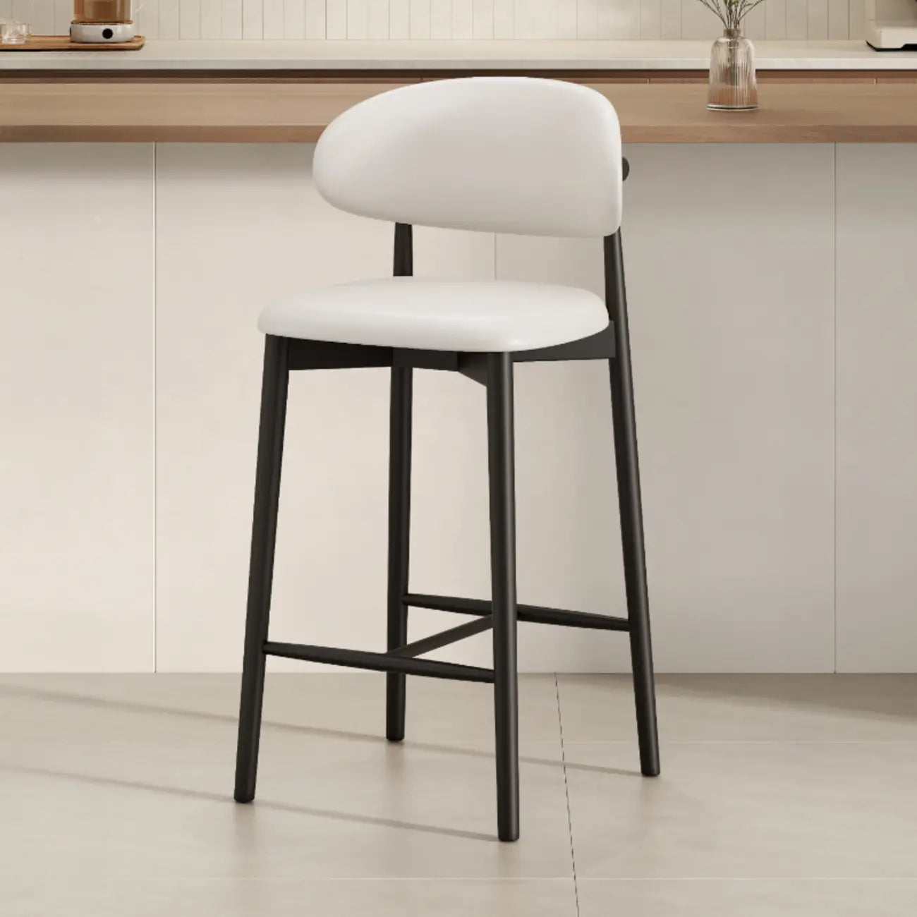 Tabouret de bar rembourré de style moderne du milieu du siècle avec dossier