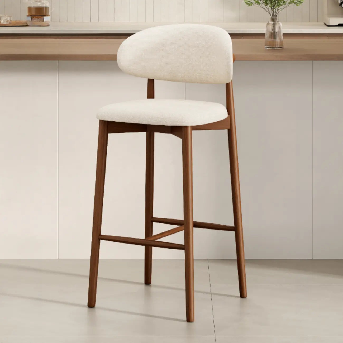 Tabouret de bar rembourré de style moderne du milieu du siècle avec dossier