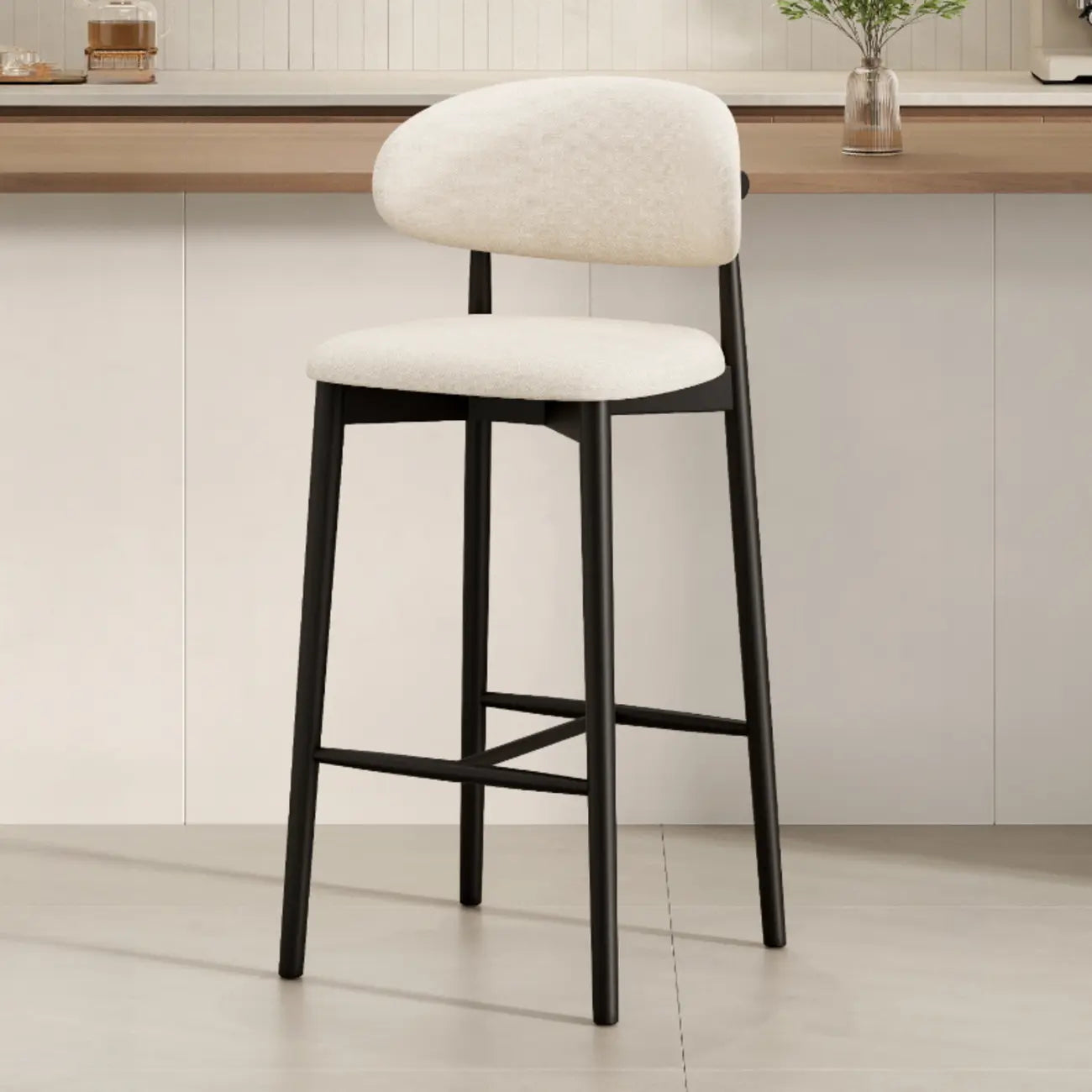 Tabouret de bar rembourré de style moderne du milieu du siècle avec dossier