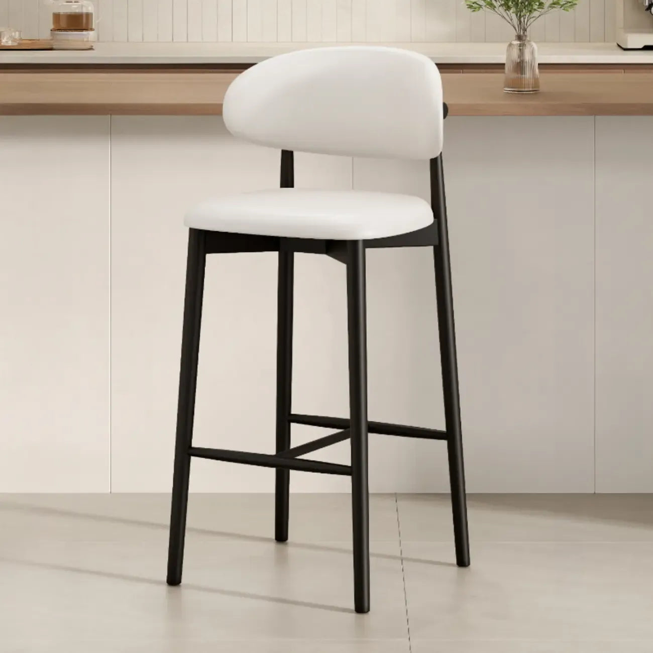Tabouret de bar rembourré de style moderne du milieu du siècle avec dossier