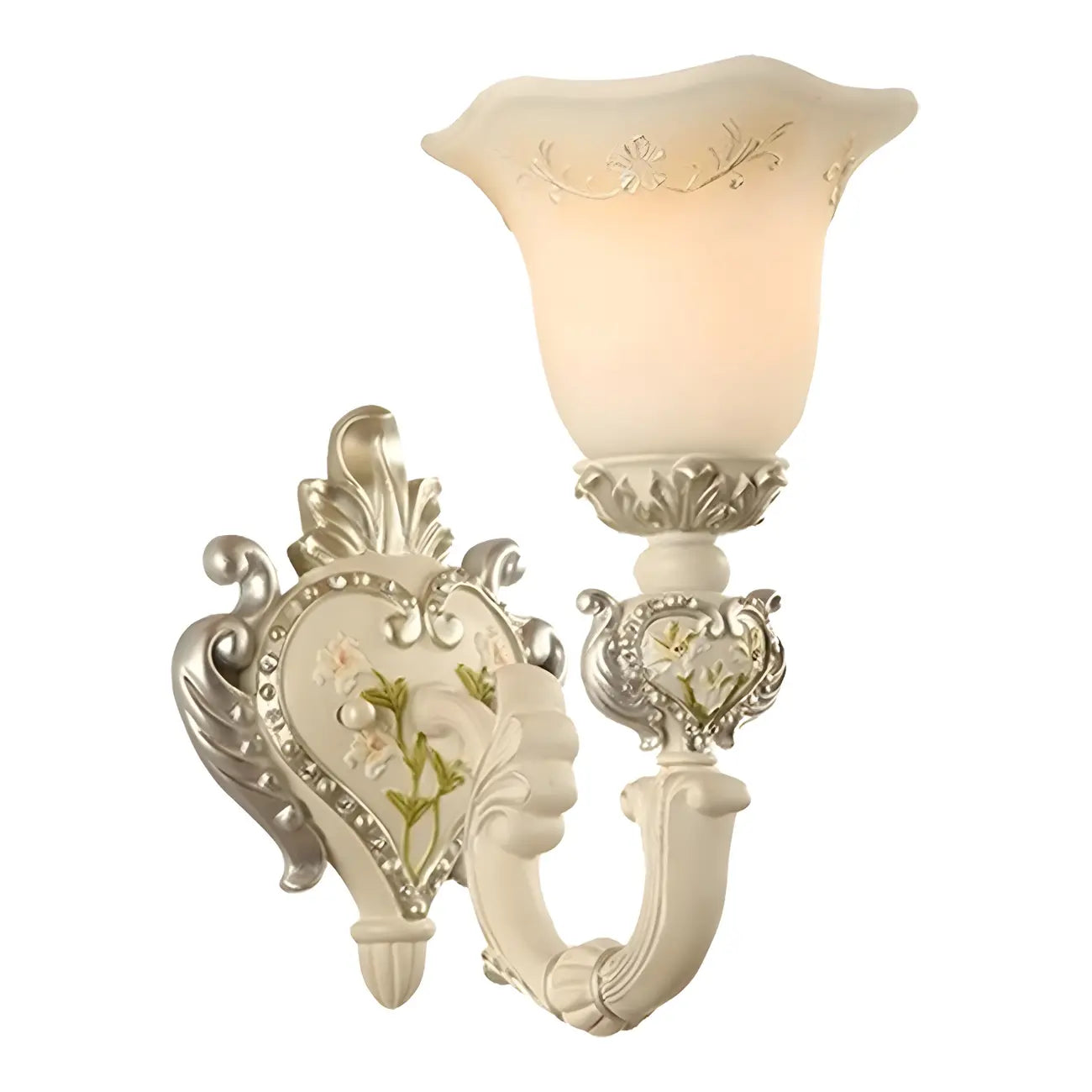Applique murale classique vintage avec abat-jour en verre blanc à motif floral