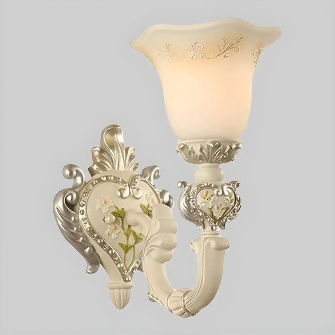 Applique murale classique vintage avec abat-jour en verre blanc à motif floral