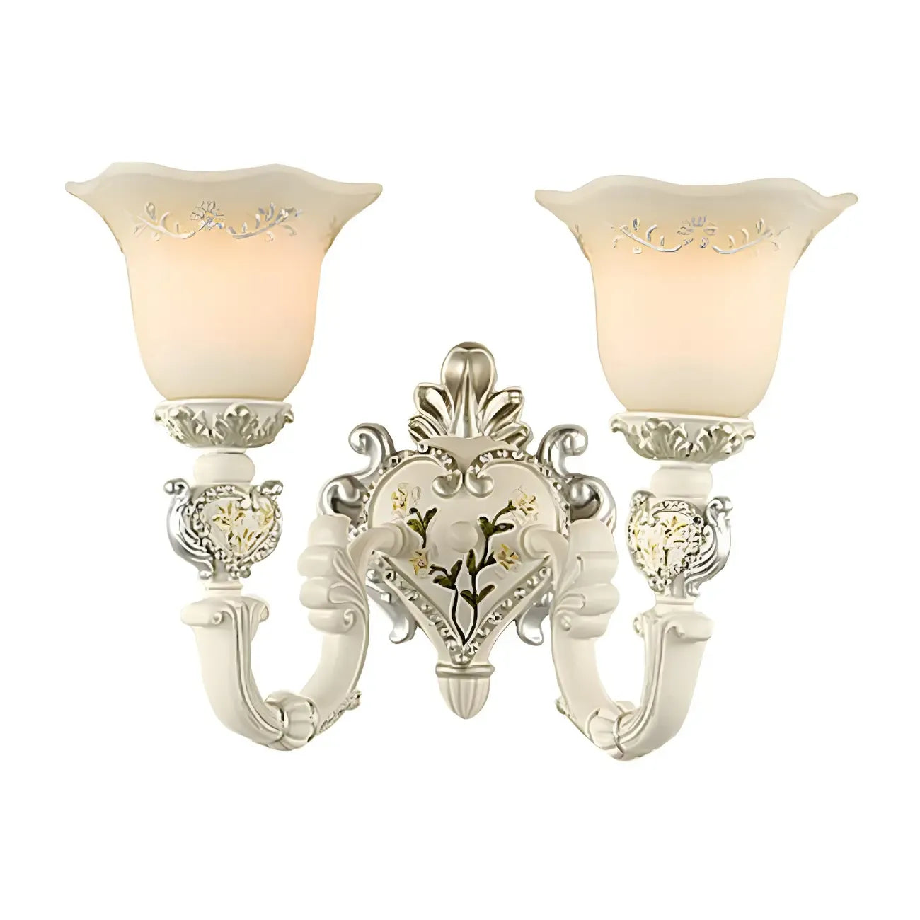 Applique murale classique vintage avec abat-jour en verre blanc à motif floral