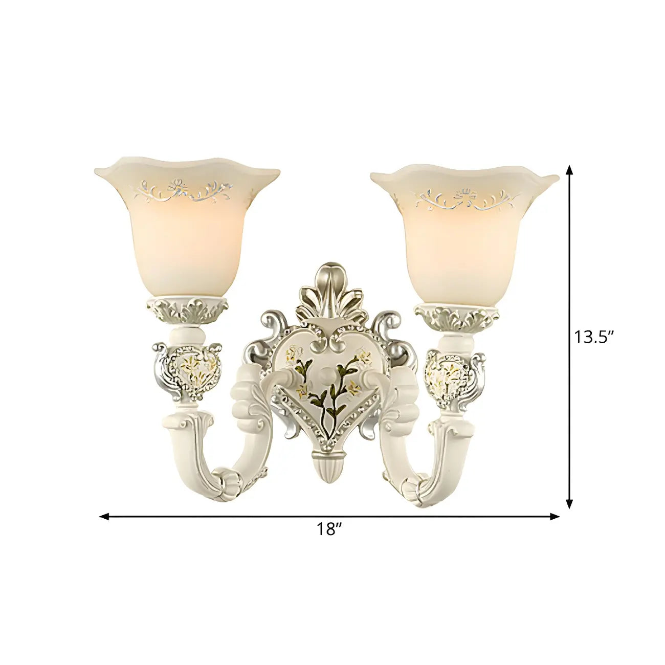 Applique murale classique vintage avec abat-jour en verre blanc à motif floral