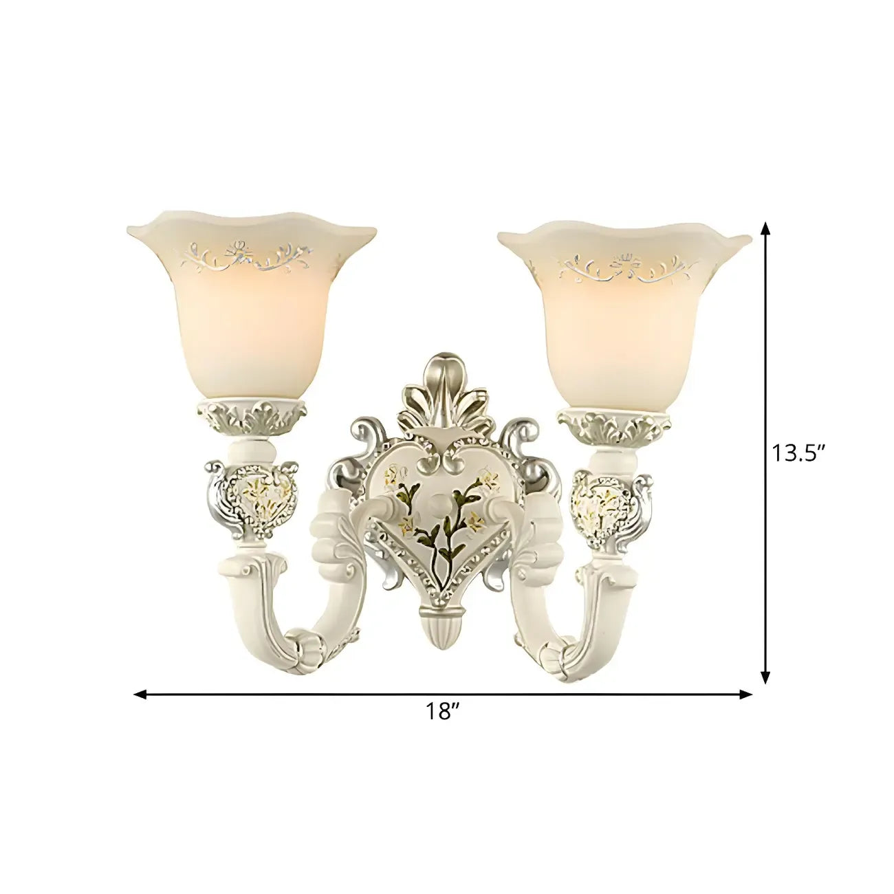 Applique murale classique vintage avec abat-jour en verre blanc à motif floral