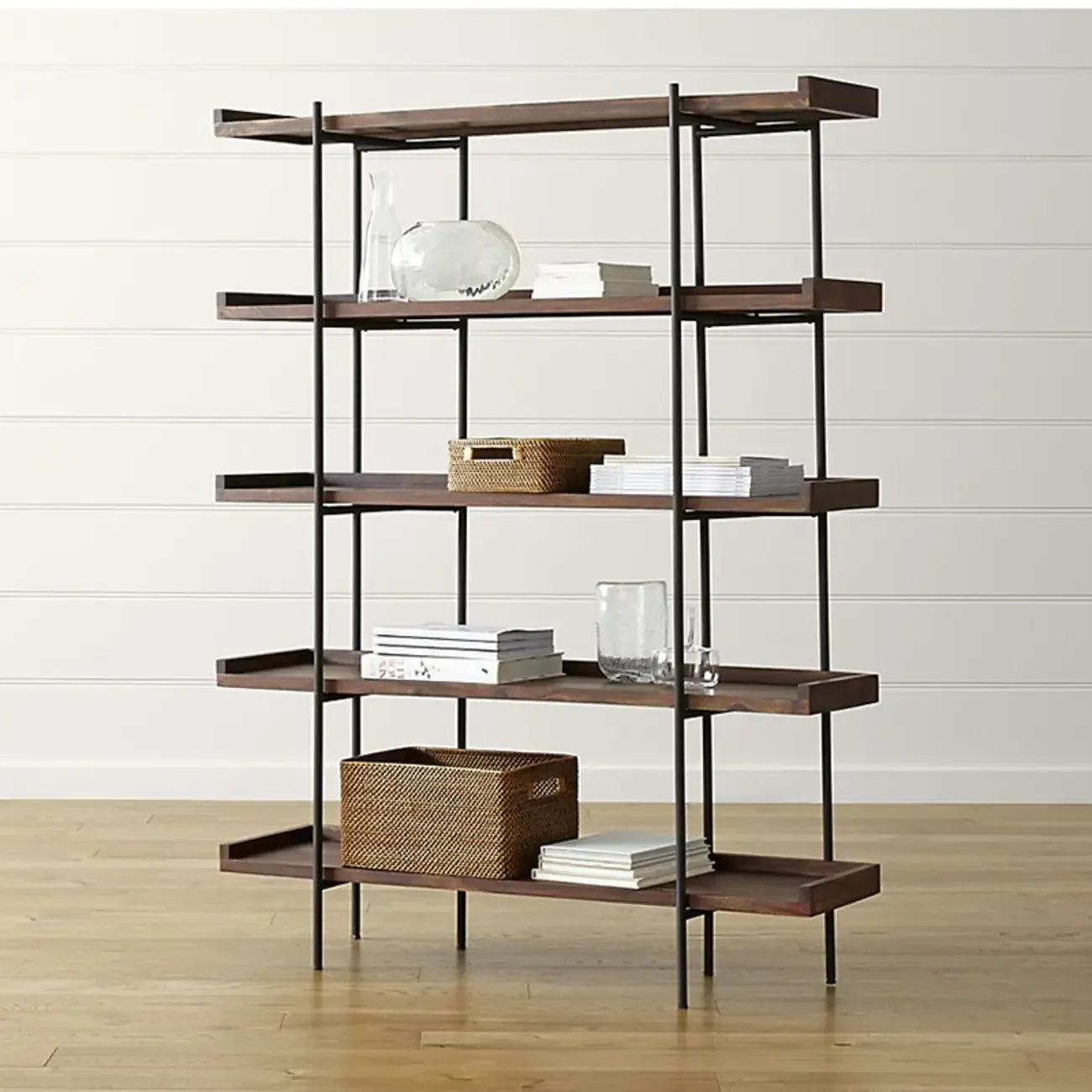 Étagère bibliothèque contemporaine à plusieurs niveaux en bois brun fer