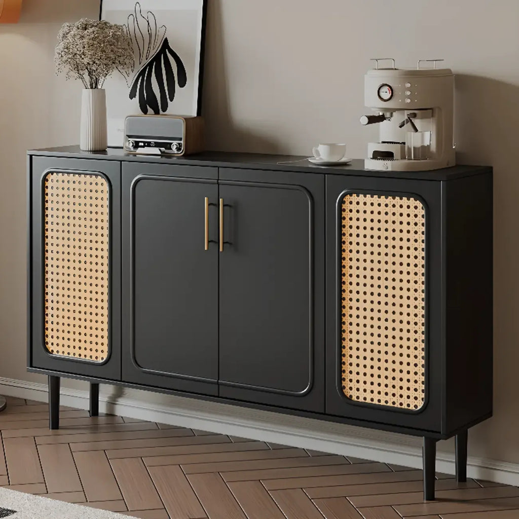 Buffet moderne en bois massif couleur encre avec étagères réglables