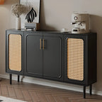 Buffet moderne en bois massif couleur encre avec étagères réglables