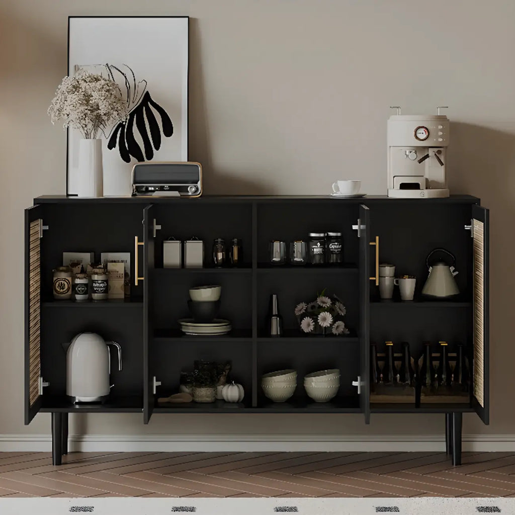 Buffet moderne en bois massif couleur encre avec étagères réglables