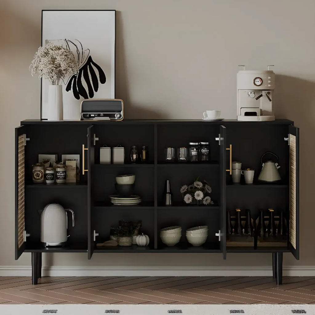 Buffet moderne en bois massif couleur encre avec étagères réglables