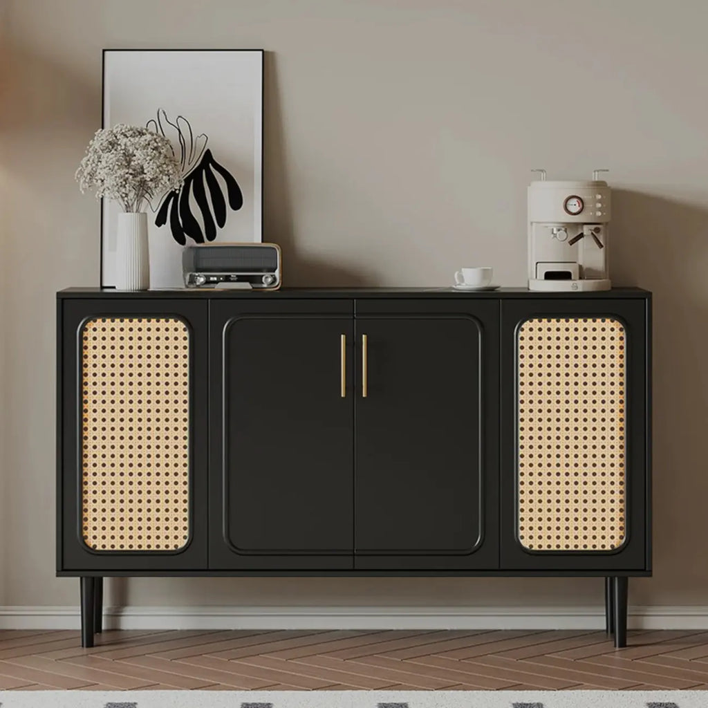 Buffet moderne en bois massif couleur encre avec étagères réglables