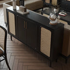Buffet moderne en bois massif couleur encre avec étagères réglables