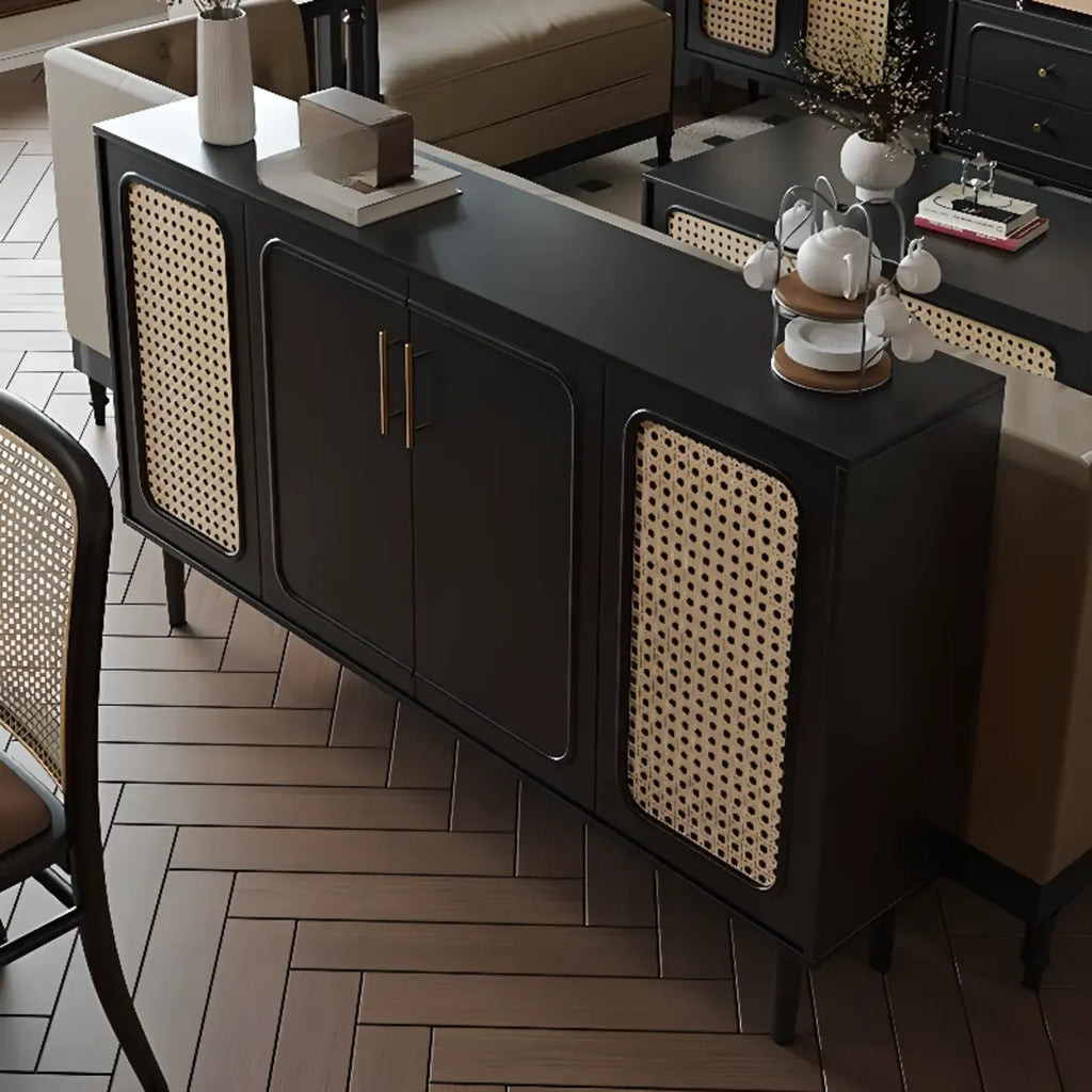 Buffet moderne en bois massif couleur encre avec étagères réglables