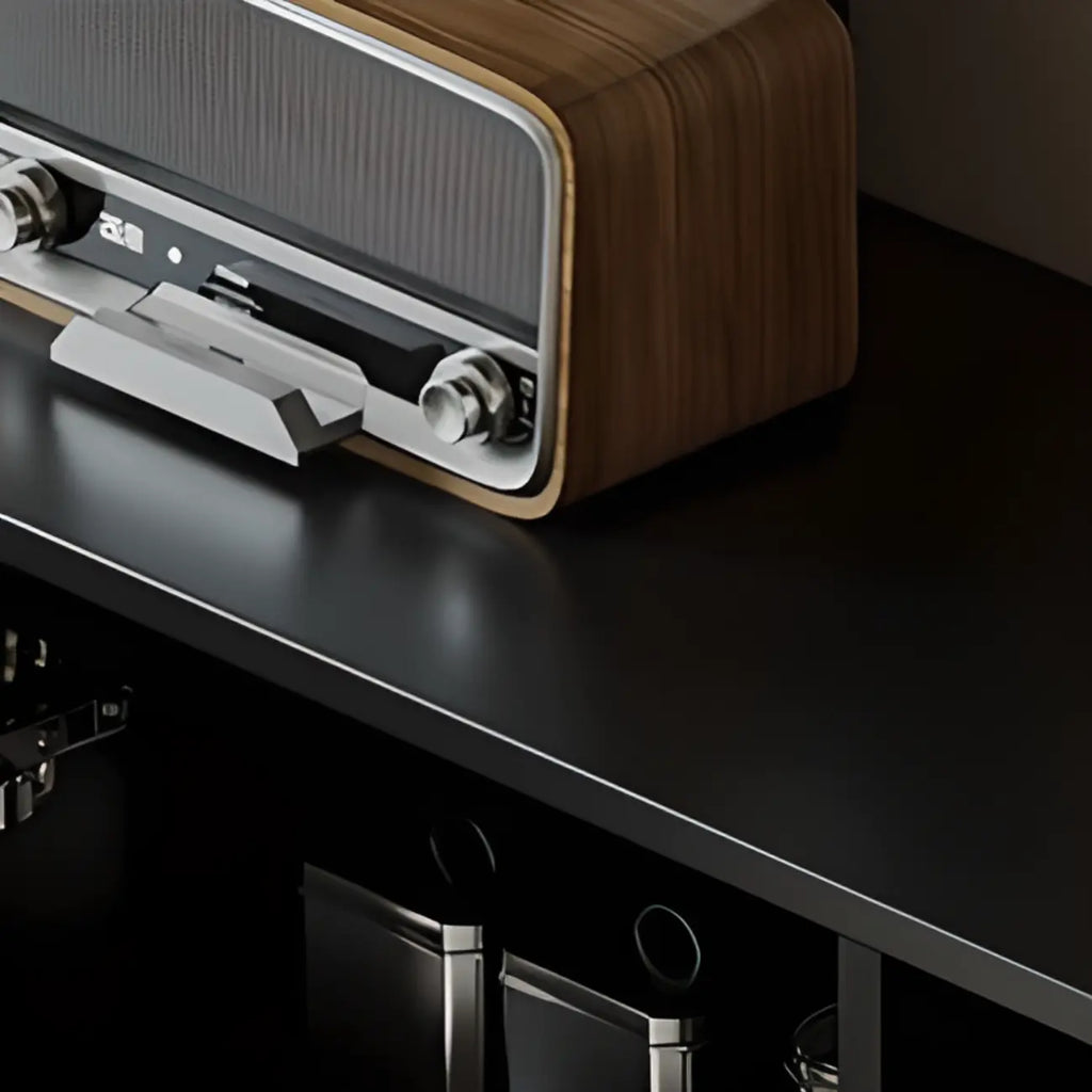Buffet moderne en bois massif couleur encre avec étagères réglables