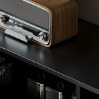 Buffet moderne en bois massif couleur encre avec étagères réglables