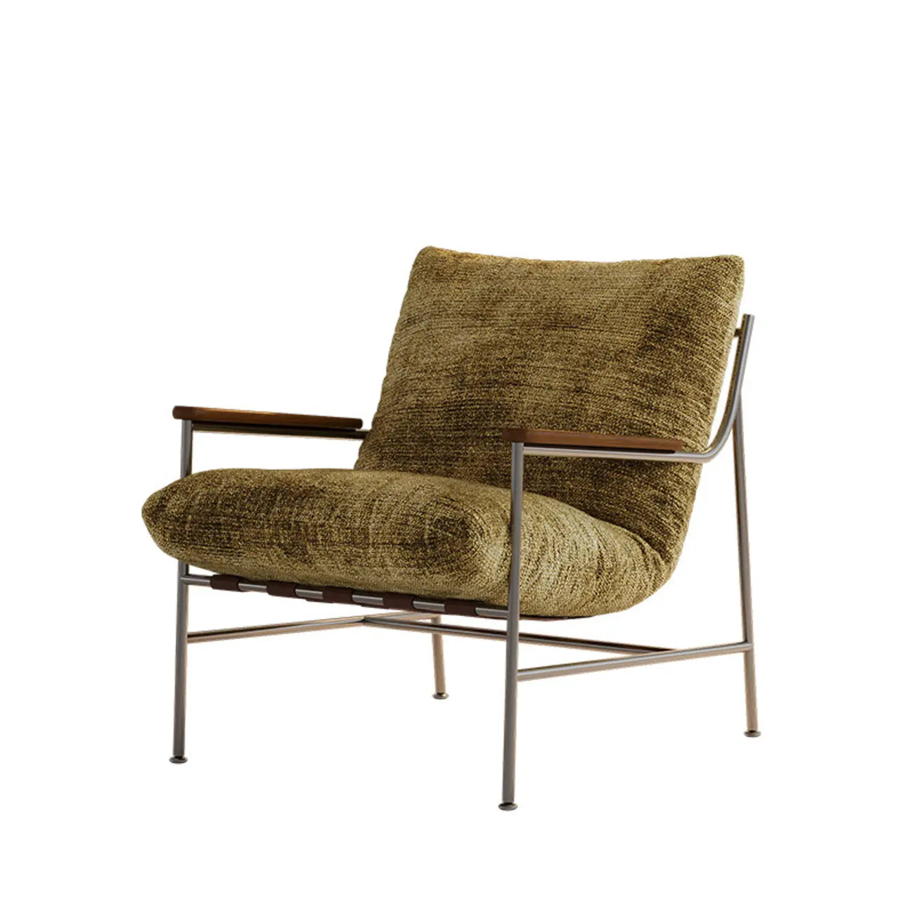 Fauteuil d'appoint moderne du milieu du siècle avec structure en métal et chenille