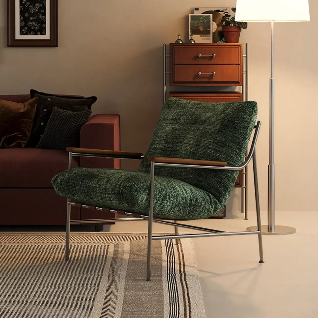 Fauteuil d'appoint moderne du milieu du siècle avec structure en métal et chenille