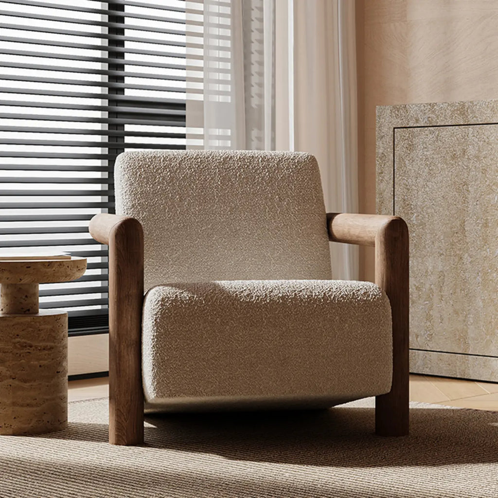 Fauteuil de salon minimaliste en tissu mohair blanc