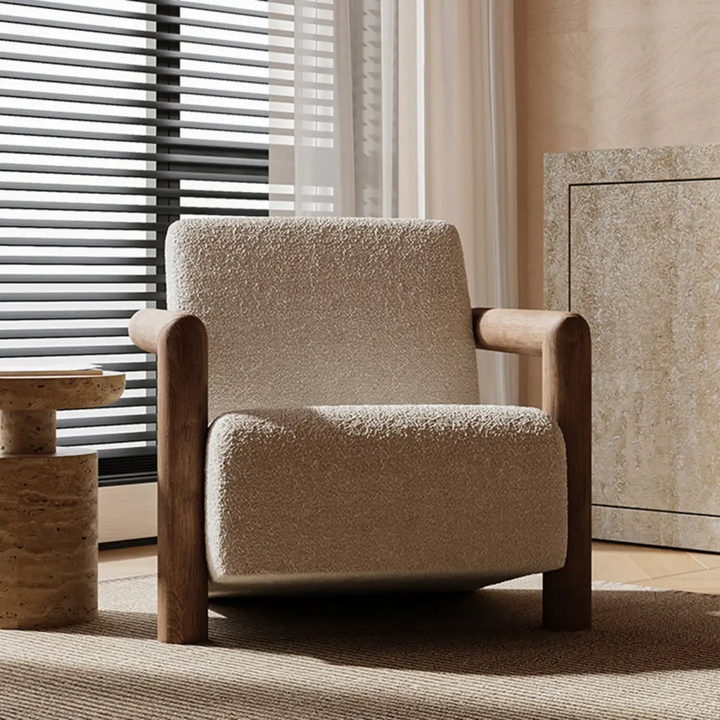 Fauteuil de salon minimaliste en tissu mohair blanc