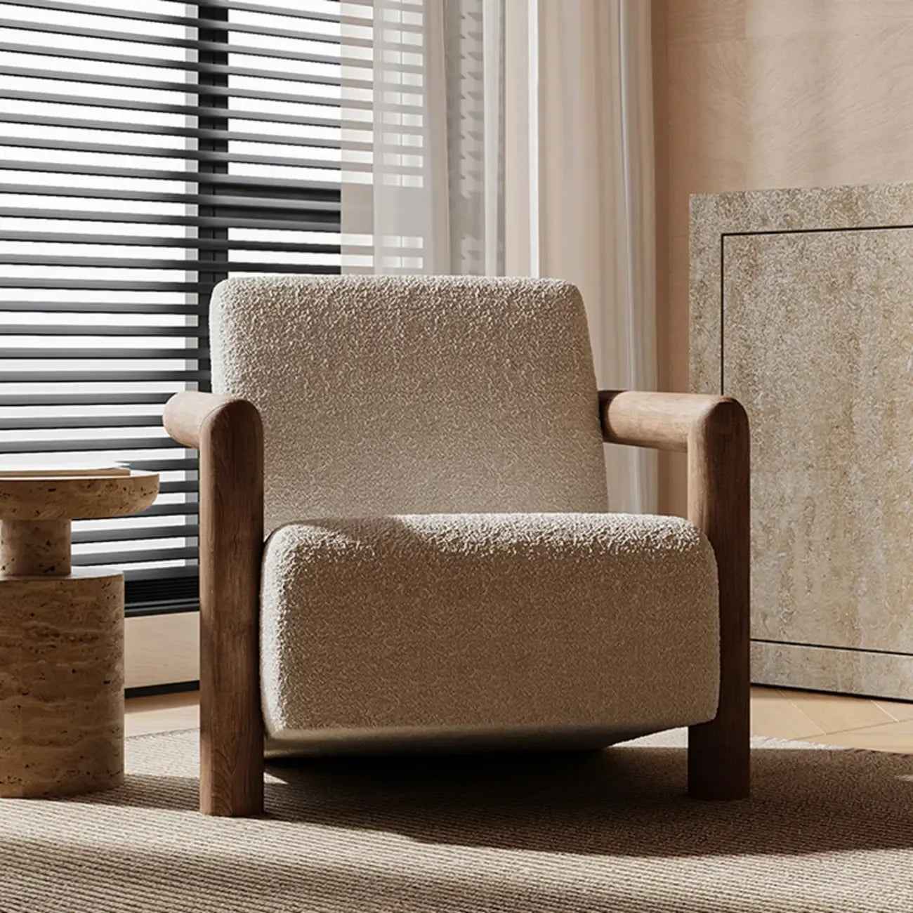 Fauteuil de salon minimaliste en tissu mohair blanc