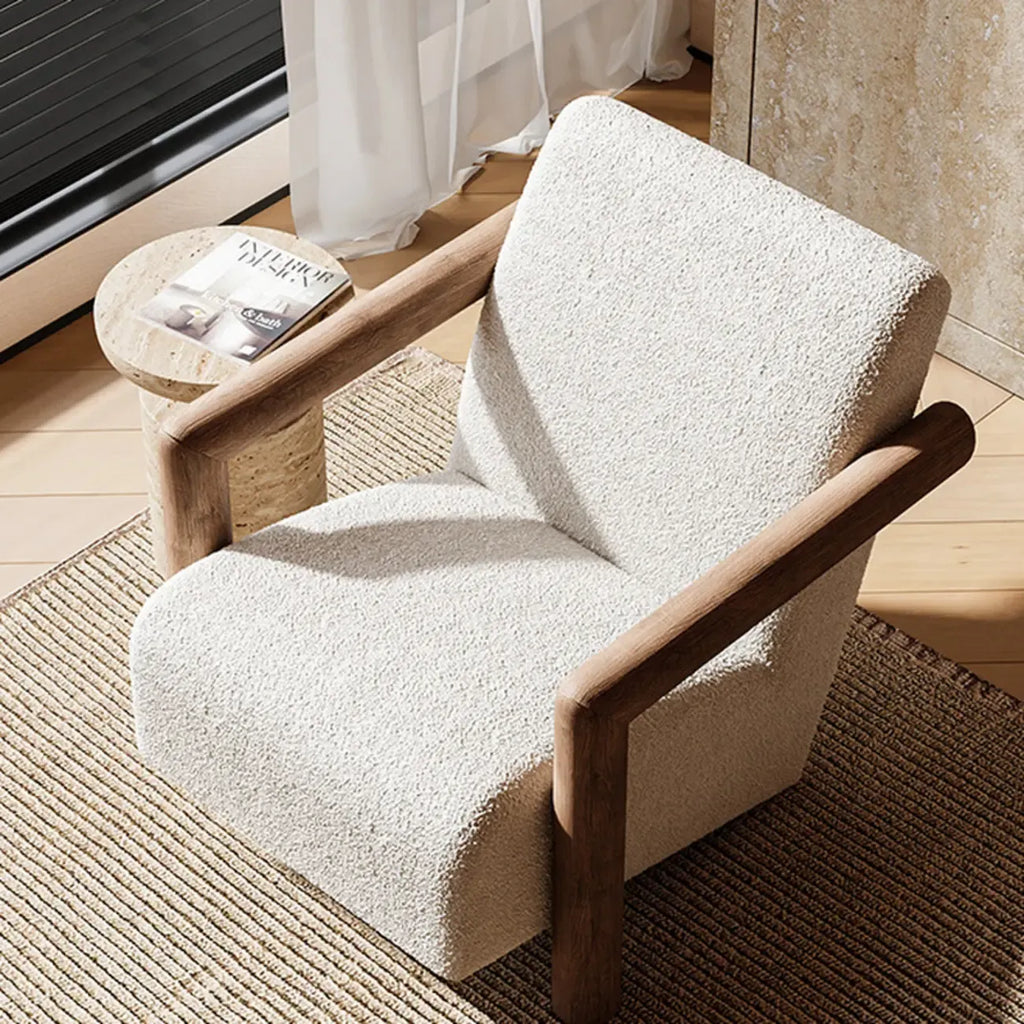 Fauteuil de salon minimaliste en tissu mohair blanc