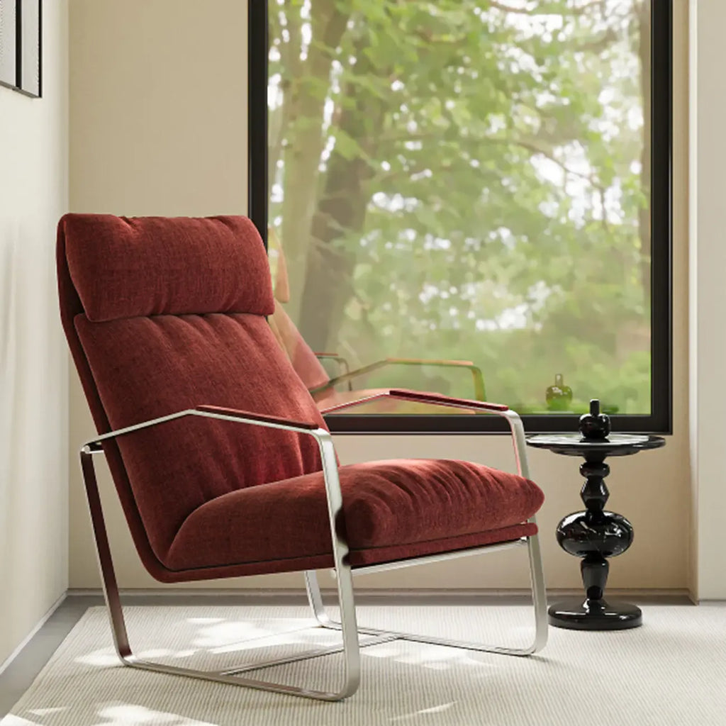 Fauteuil d'appoint moderne en chenille à dossier haut avec accoudoirs