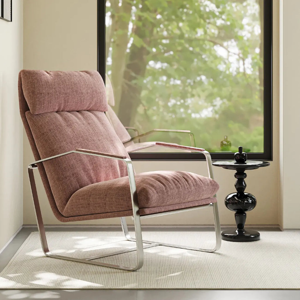 Fauteuil d'appoint moderne en chenille à dossier haut avec accoudoirs