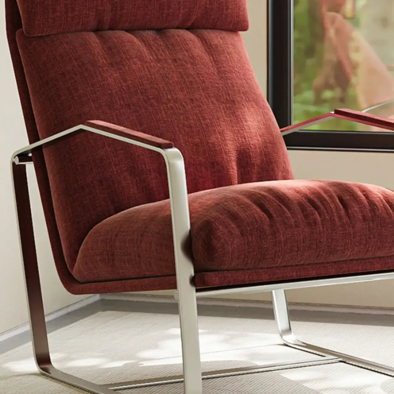 Fauteuil d'appoint moderne en chenille à dossier haut avec accoudoirs
