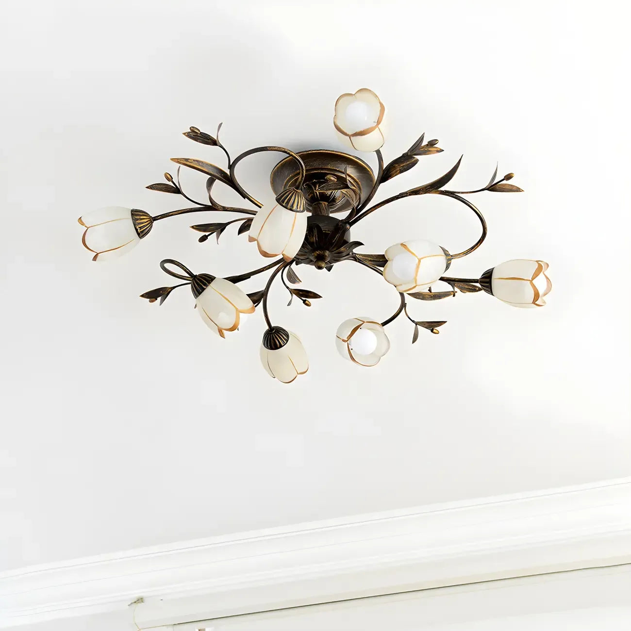 Plafoniera semi-incasso vintage floreale in ottone anticato