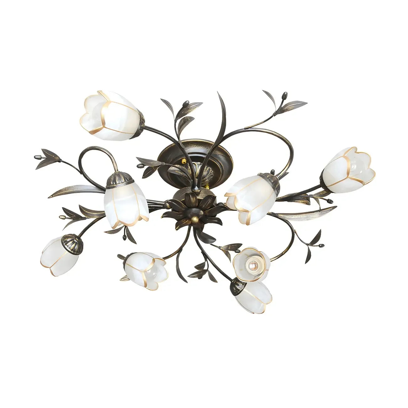 Plafoniera semi-incasso vintage floreale in ottone anticato