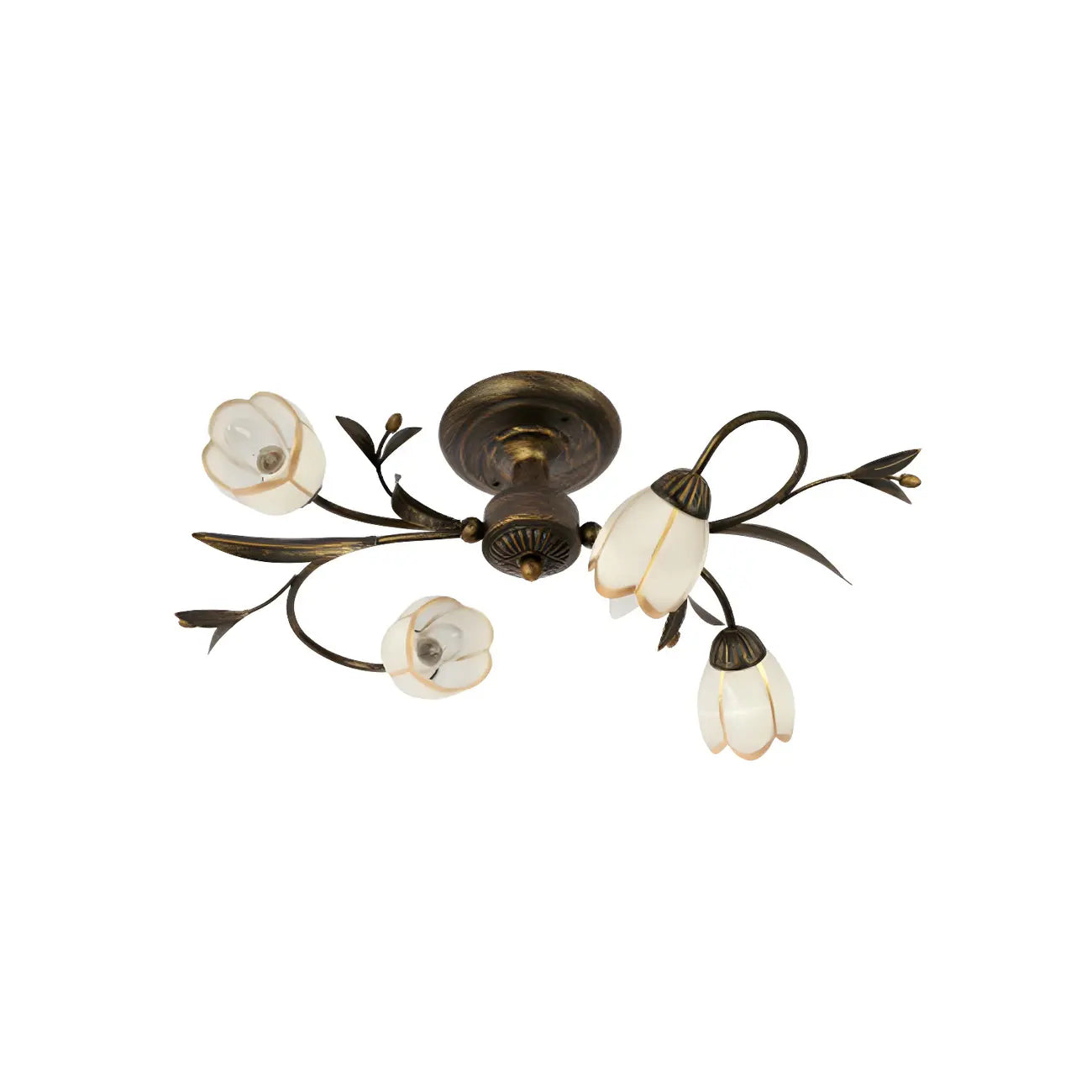 Plafoniera semi-incasso vintage floreale in ottone anticato