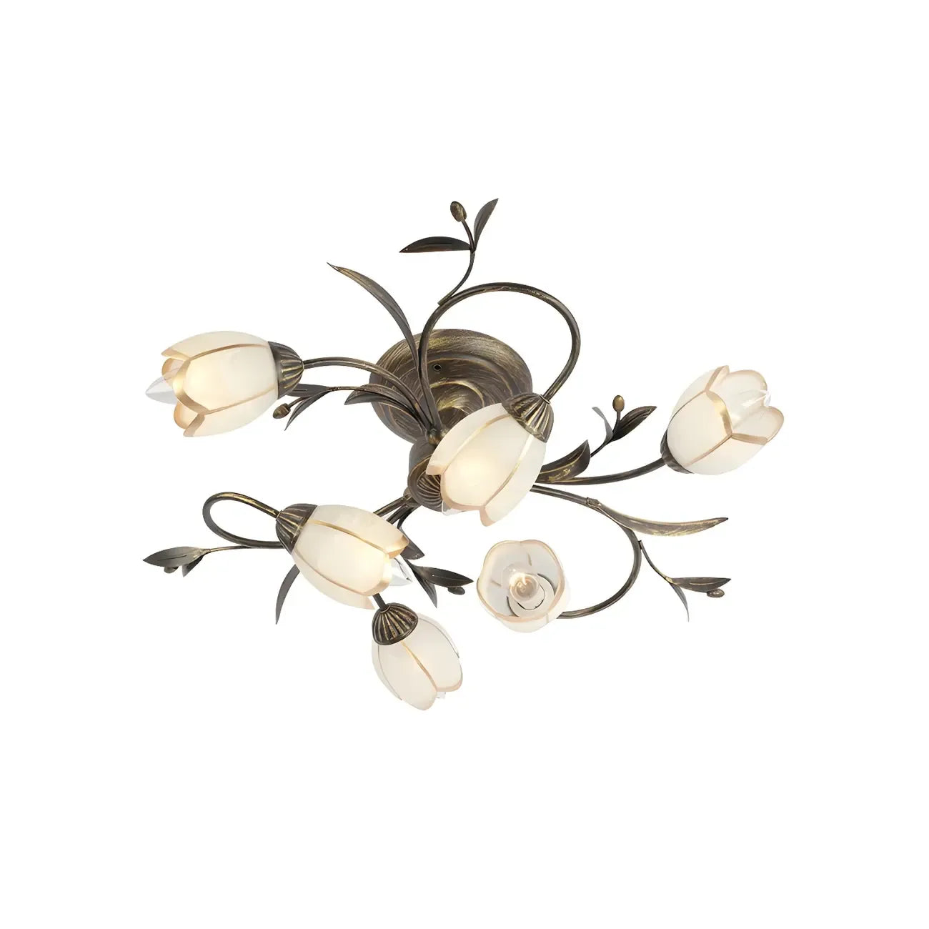 Plafoniera semi-incasso vintage floreale in ottone anticato