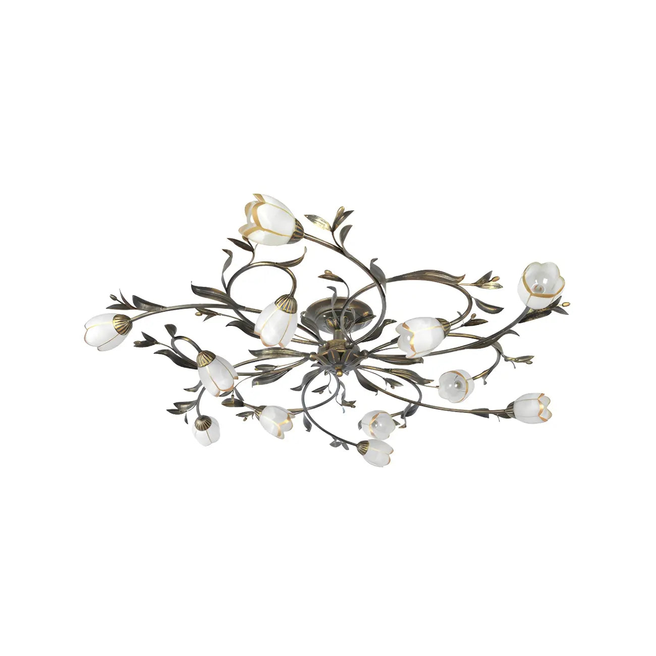 Plafoniera semi-incasso vintage floreale in ottone anticato