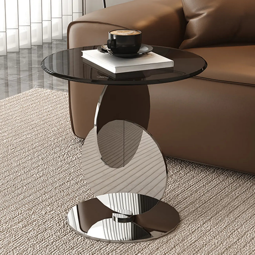 Table d'appoint moderne ronde avec plateau en verre et pied en acier inoxydable